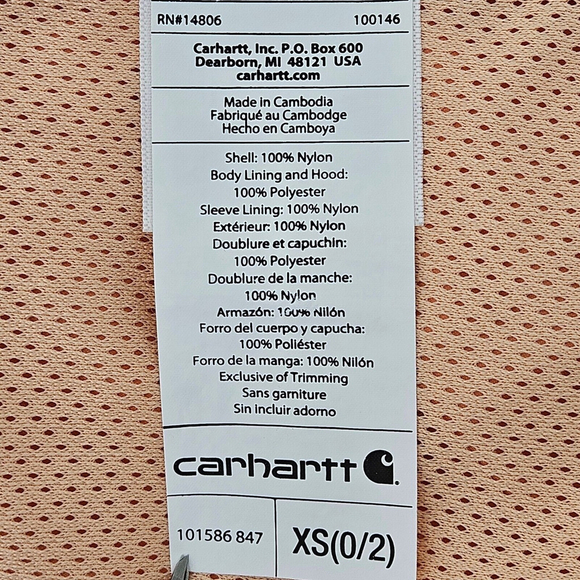 Carhartt Womens Rockford Windbreaker Jacket Rain Coat Coral Full Zip Hooded XS - Picture 16 of 16